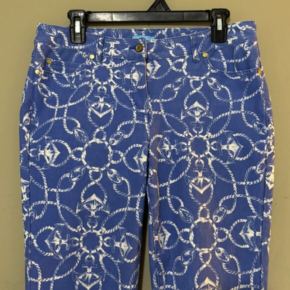 J.McLaughlin Blue & White Nautical Rope Print Jeans Size 10 Stretch Pants - Picture 4 of 6